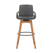 Baylor 30" Gray Faux Leather and Walnut Wood Swivel Bar Stool - Furniture City (CA)l