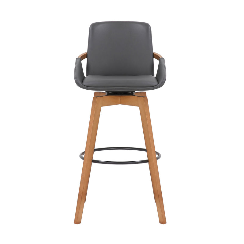 Baylor 30" Gray Faux Leather and Walnut Wood Swivel Bar Stool - Furniture City (CA)l