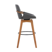 Baylor 30" Gray Faux Leather and Walnut Wood Swivel Bar Stool - Furniture City (CA)l