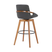 Baylor 30" Gray Faux Leather and Walnut Wood Swivel Bar Stool - Furniture City (CA)l