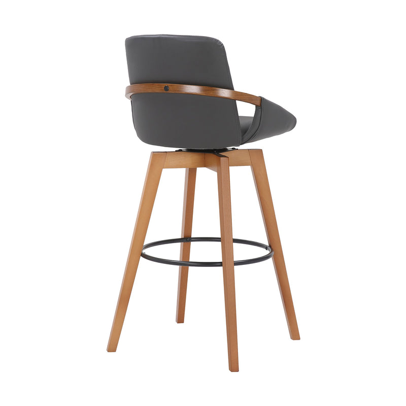 Baylor 30" Gray Faux Leather and Walnut Wood Swivel Bar Stool - Furniture City (CA)l
