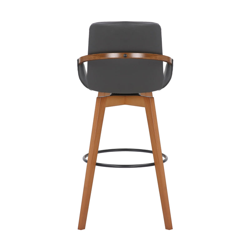 Baylor 30" Gray Faux Leather and Walnut Wood Swivel Bar Stool - Furniture City (CA)l
