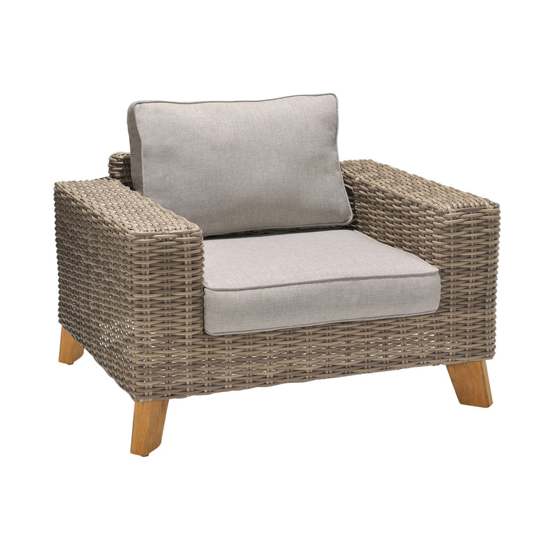 Bahamas Outdoor Wicker & Teak Wood Lounge Chair with Beige Olefin - Furniture City (CA)l