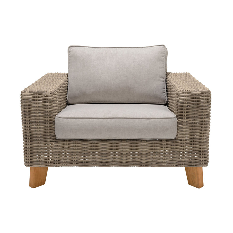 Bahamas Outdoor Wicker & Teak Wood Lounge Chair with Beige Olefin - Furniture City (CA)l