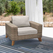 Bahamas Outdoor Wicker & Teak Wood Lounge Chair with Beige Olefin - Furniture City (CA)l