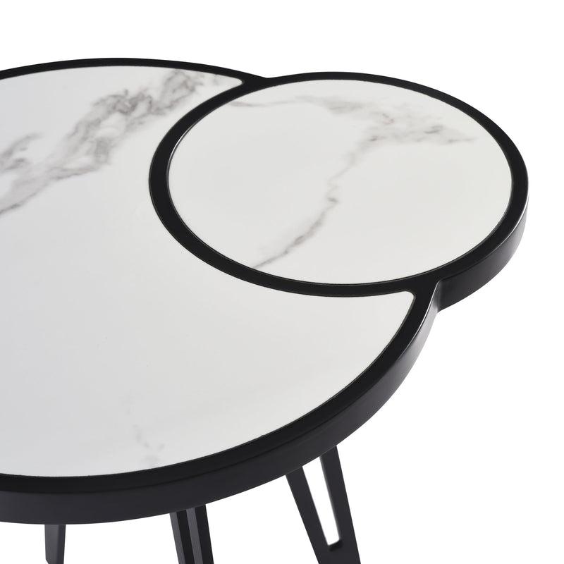 Banks Contemporary Modern 16.5 in. Oval White Coffee Table with Sintered Stone Top - Furniture City (CA)l