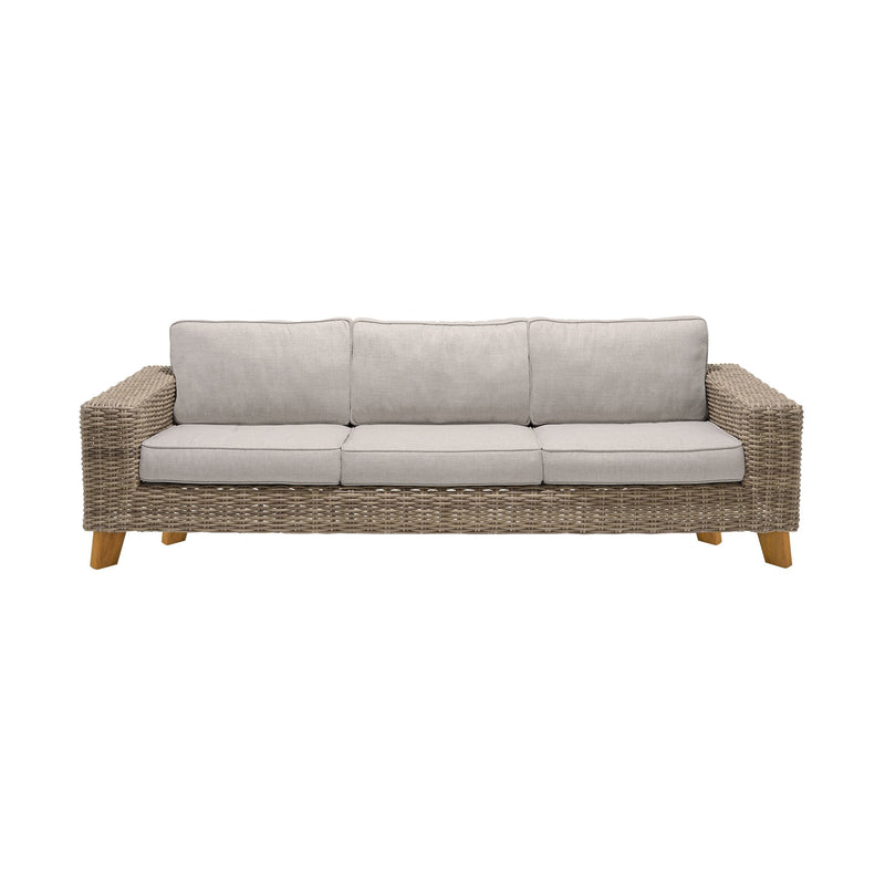 Bahamas Outdoor Wicker & Teak Wood Sofa with Beige Olefin - Furniture City (CA)l