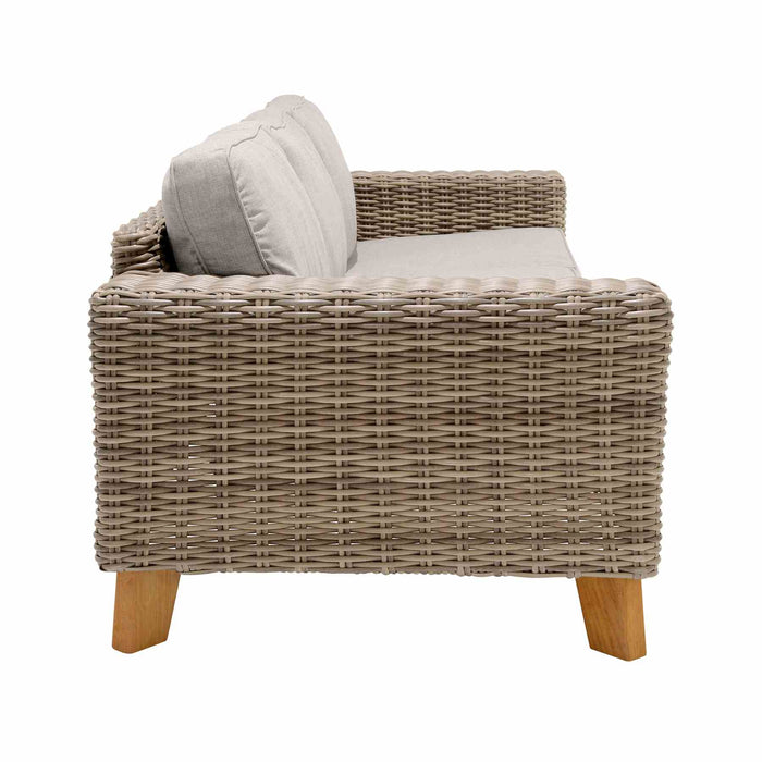 Bahamas Outdoor Wicker & Teak Wood Sofa with Beige Olefin
