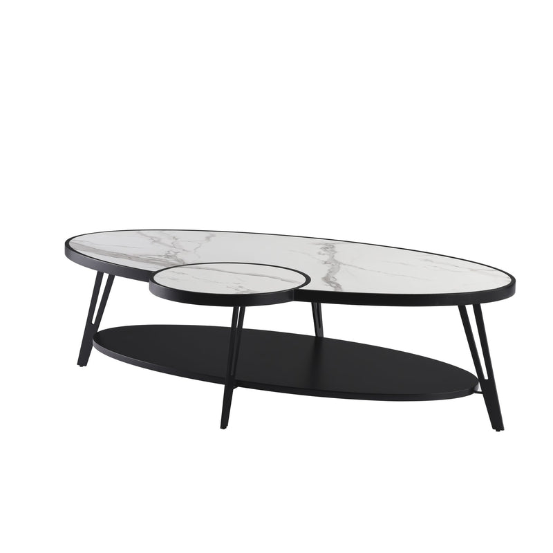 Banks Contemporary Modern 53 in. Oval White Coffee Table with Sintered Stone Top - Furniture City (CA)l