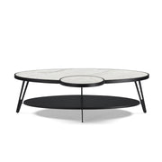 Banks Contemporary Modern 53 in. Oval White Coffee Table with Sintered Stone Top - Furniture City (CA)l