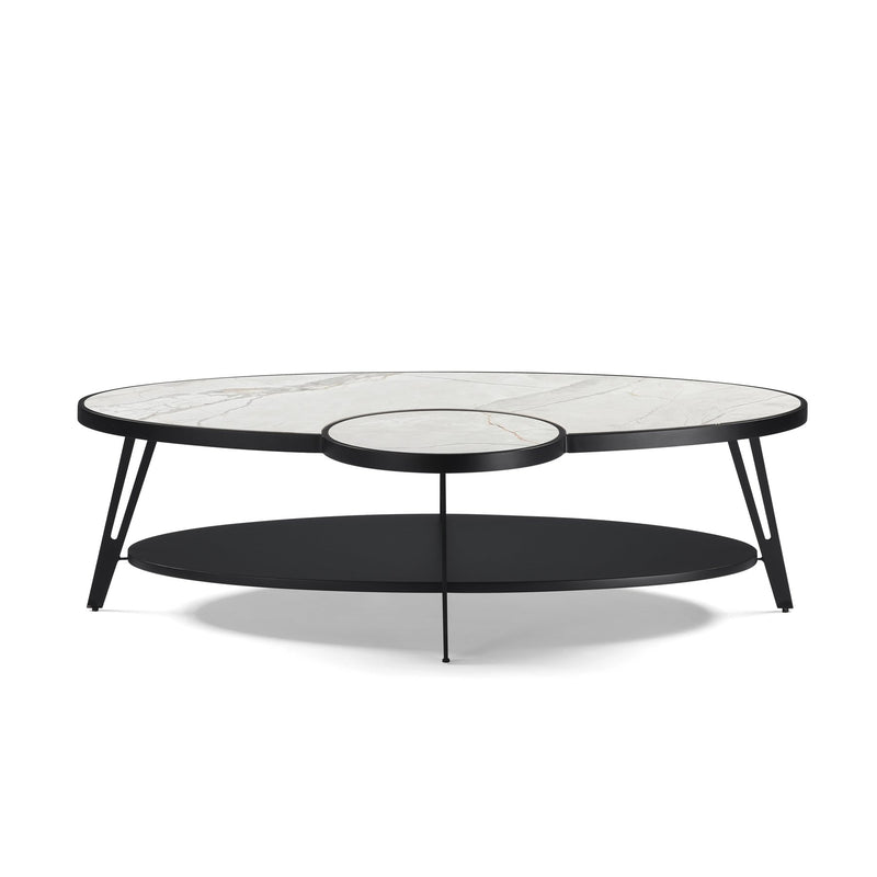 Banks Contemporary Modern 53 in. Oval White Coffee Table with Sintered Stone Top - Furniture City (CA)l