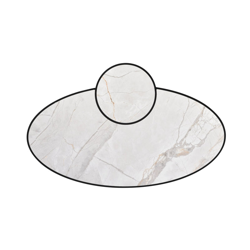 Banks Contemporary Modern 53 in. Oval White Coffee Table with Sintered Stone Top - Furniture City (CA)l