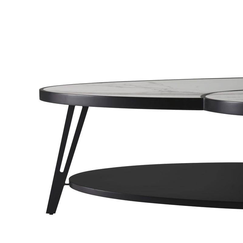 Banks Contemporary Modern 53 in. Oval White Coffee Table with Sintered Stone Top - Furniture City (CA)l