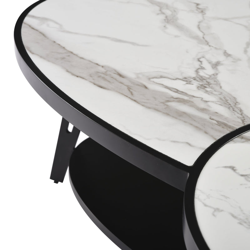 Banks Contemporary Modern 53 in. Oval White Coffee Table with Sintered Stone Top - Furniture City (CA)l
