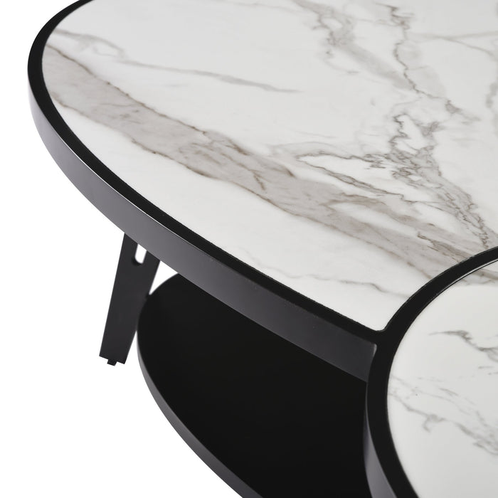 Banks Contemporary Modern 53 in. Oval White Coffee Table with Sintered Stone Top