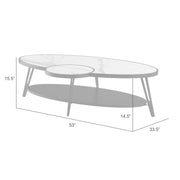 Banks Contemporary Modern 53 in. Oval White Coffee Table with Sintered Stone Top - Furniture City (CA)l
