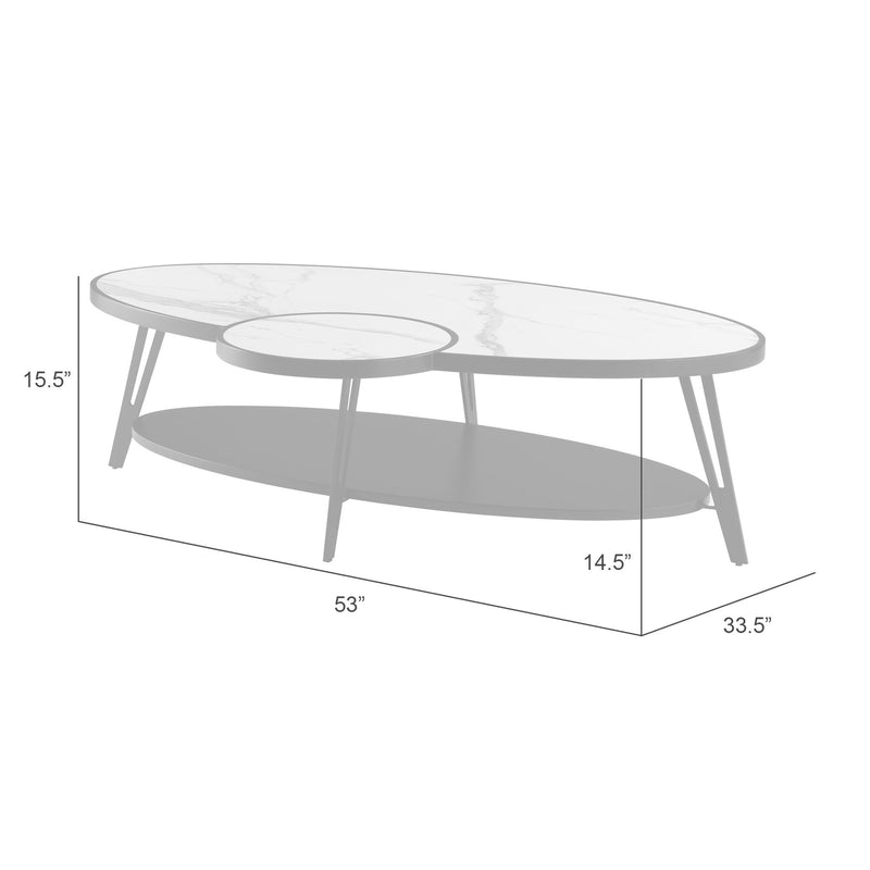 Banks Contemporary Modern 53 in. Oval White Coffee Table with Sintered Stone Top - Furniture City (CA)l