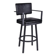 Balboa 26" Counter Height Swivel Vintage Black Faux Leather and Metal Bar Stool with Arms - Furniture City (CA)l