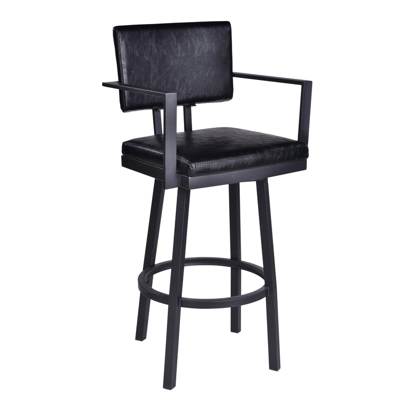 Balboa 26" Counter Height Swivel Vintage Black Faux Leather and Metal Bar Stool with Arms - Furniture City (CA)l