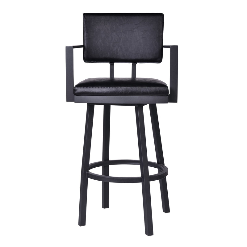 Balboa 26" Counter Height Swivel Vintage Black Faux Leather and Metal Bar Stool with Arms - Furniture City (CA)l