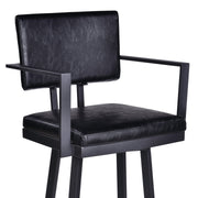 Balboa 26" Counter Height Swivel Vintage Black Faux Leather and Metal Bar Stool with Arms - Furniture City (CA)l