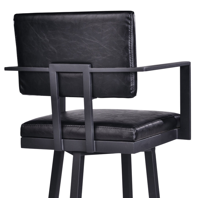 Balboa 26" Counter Height Swivel Vintage Black Faux Leather and Metal Bar Stool with Arms - Furniture City (CA)l