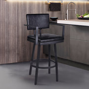 Balboa 26" Counter Height Swivel Vintage Black Faux Leather and Metal Bar Stool with Arms - Furniture City (CA)l