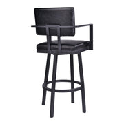 Balboa 30" Bar Height Swivel Vintage Black Faux Leather and Metal Bar Stool with Arms - Furniture City (CA)l