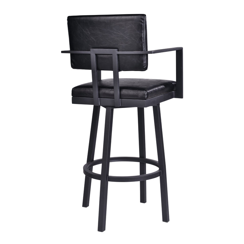 Balboa 30" Bar Height Swivel Vintage Black Faux Leather and Metal Bar Stool with Arms - Furniture City (CA)l
