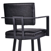 Balboa 30" Bar Height Swivel Vintage Black Faux Leather and Metal Bar Stool with Arms - Furniture City (CA)l