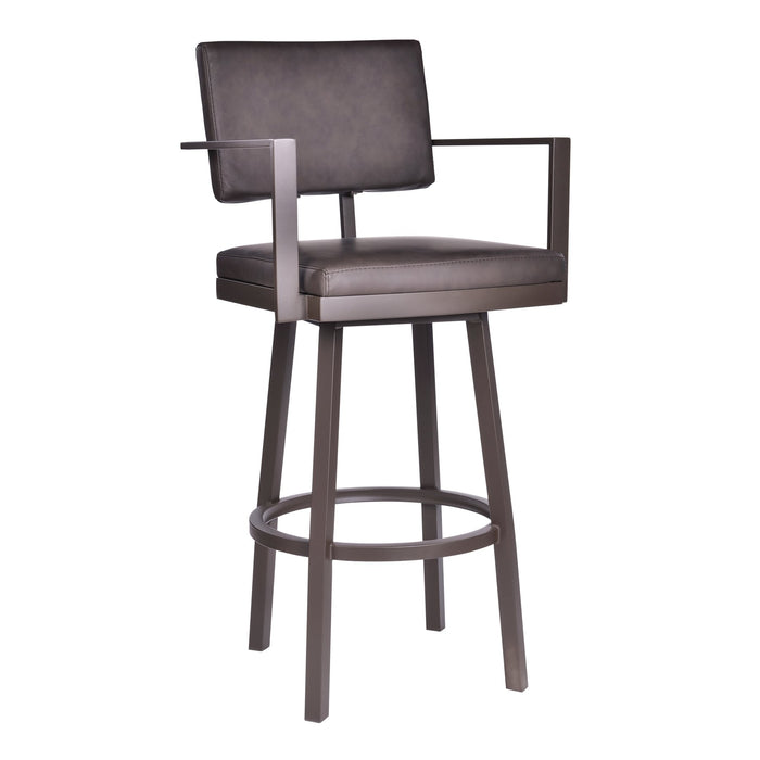 Balboa 26" Counter Height Barstool with Arms in Brown Powder Coated Finish and Vintage Brown Faux Leather