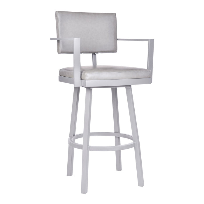Balboa 30" Bar Height Barstool with Arms in Gray Powder Coated Finish and Vintage Gray Faux Leather