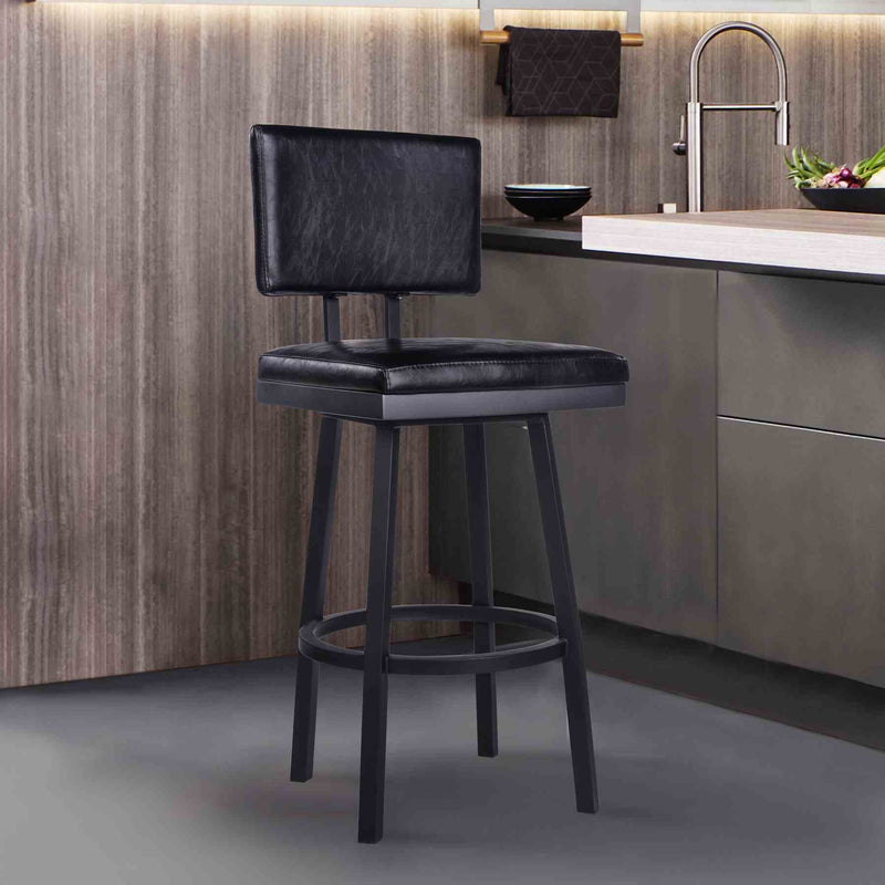 Balboa 26" Counter Height Swivel Vintage Black Faux Leather and Metal Bar Stool - Furniture City (CA)l