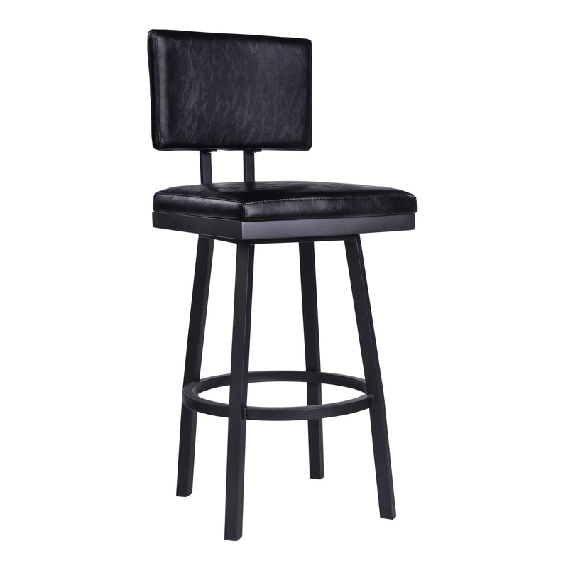 Balboa 30" Bar Height Swivel Vintage Black Faux Leather and Metal Bar Stool - Furniture City (CA)l