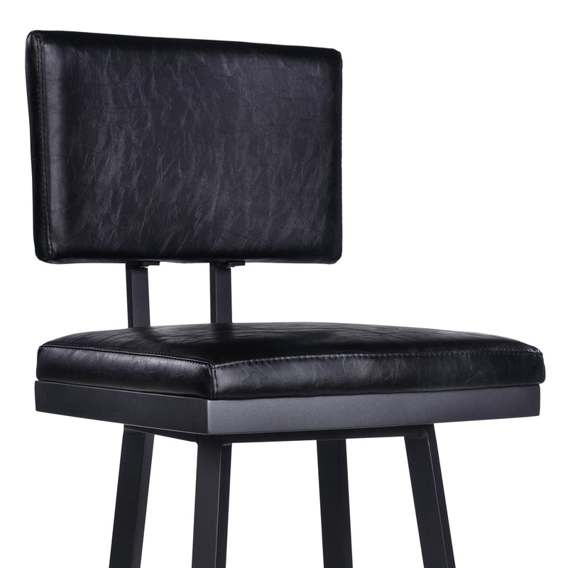 Balboa 30" Bar Height Swivel Vintage Black Faux Leather and Metal Bar Stool - Furniture City (CA)l