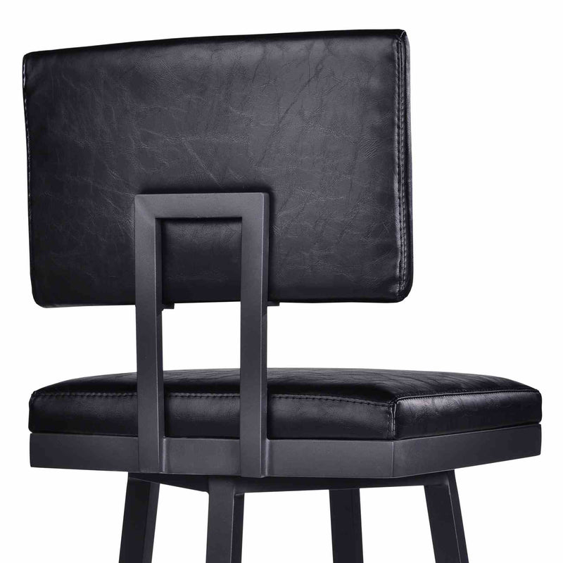 Balboa 30" Bar Height Swivel Vintage Black Faux Leather and Metal Bar Stool - Furniture City (CA)l
