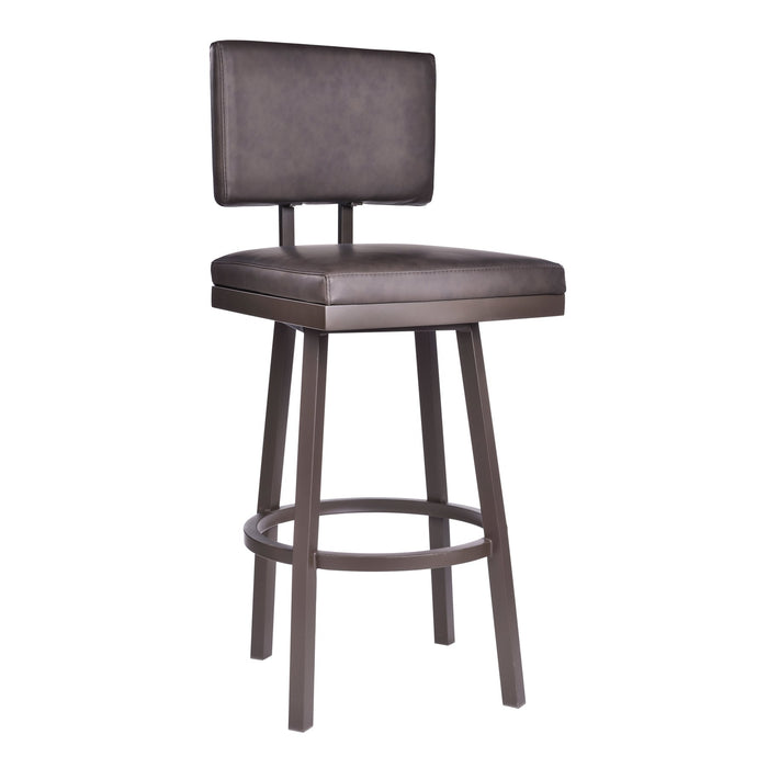Balboa 30" Bar Height Barstool in Brown Powder Coated Finish and Vintage Brown Faux Leather