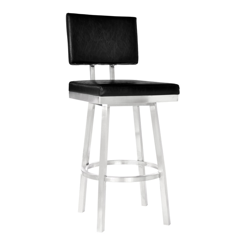 Balboa 26" Counter Height Barstool in Brushed Stainless Steel and Vintage Black Faux Leather - Furniture City (CA)l