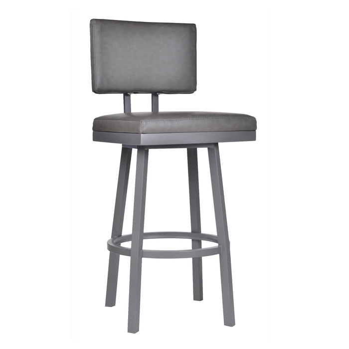 Balboa 26" Counter Height Barstool in Gray Powder Coated Finish and Vintage Gray Faux Leather