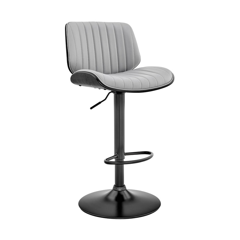 Brock Adjustable Gray Faux Leather and Walnut Wood Bar Stool with Black Base - Furniture City (CA)l