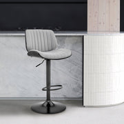 Brock Adjustable Gray Faux Leather and Walnut Wood Bar Stool with Black Base - Furniture City (CA)l