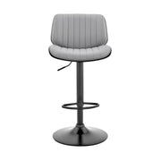 Brock Adjustable Gray Faux Leather and Walnut Wood Bar Stool with Black Base - Furniture City (CA)l