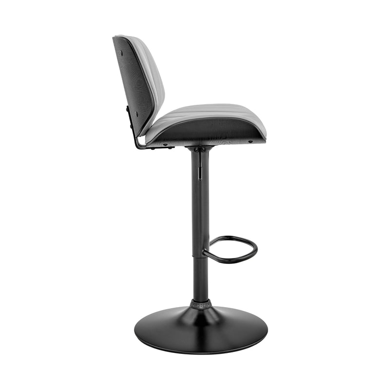 Brock Adjustable Gray Faux Leather and Walnut Wood Bar Stool with Black Base - Furniture City (CA)l