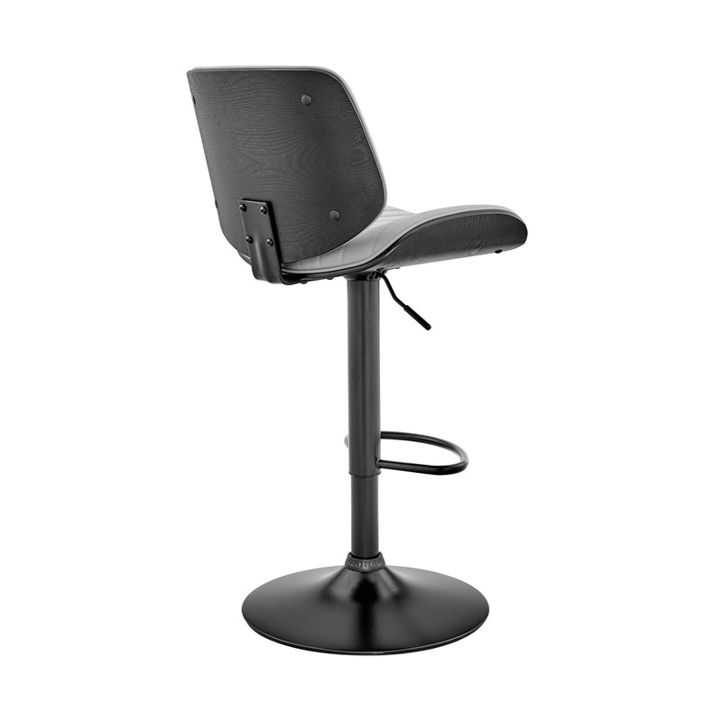 Brock Adjustable Gray Faux Leather and Walnut Wood Bar Stool with Black Base - Furniture City (CA)l