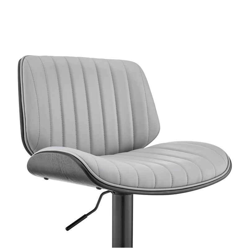 Brock Adjustable Gray Faux Leather and Walnut Wood Bar Stool with Black Base - Furniture City (CA)l