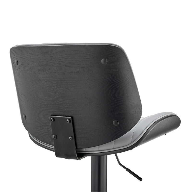 Brock Adjustable Gray Faux Leather and Walnut Wood Bar Stool with Black Base - Furniture City (CA)l