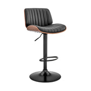 Brock Adjustable Black Faux Leather and Walnut Wood Bar Stool with Black Base - Furniture City (CA)l