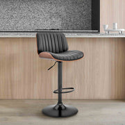 Brock Adjustable Black Faux Leather and Walnut Wood Bar Stool with Black Base - Furniture City (CA)l