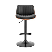 Brock Adjustable Black Faux Leather and Walnut Wood Bar Stool with Black Base - Furniture City (CA)l