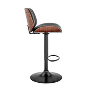 Brock Adjustable Black Faux Leather and Walnut Wood Bar Stool with Black Base - Furniture City (CA)l